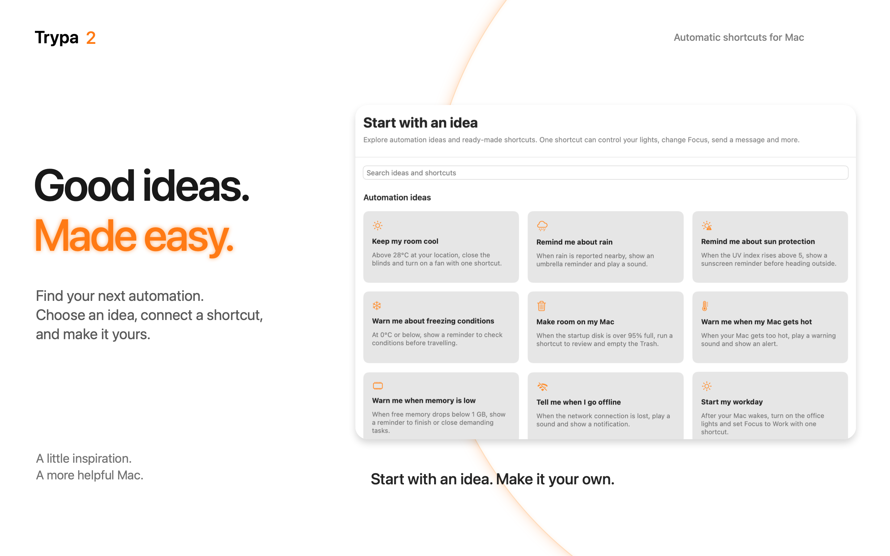 Trypa ideas browser with automation ideas and shortcuts